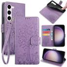 For Samsung Galaxy S23 5G Tree & Deer Embossed Leather Phone Case(Purple) - 1