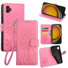 For Samsung Galaxy XCover 7 Pro 5G Tree & Deer Embossed Leather Phone Case(Pink) - 1