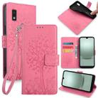 For Sharp Aqous Wish 3 Tree & Deer Embossed Leather Phone Case(Pink) - 1