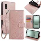 For Sharp Aqous Wish 3 Tree & Deer Embossed Leather Phone Case(Rose Gold) - 1