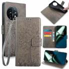 For OnePlus 11 Tree & Deer Embossed Leather Phone Case(Grey) - 1