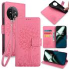 For OnePlus 11 Tree & Deer Embossed Leather Phone Case(Pink) - 1