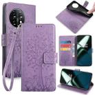 For OnePlus 11 Tree & Deer Embossed Leather Phone Case(Purple) - 1