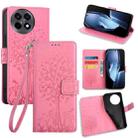 For OnePlus Ace 5 / 5 Pro Tree & Deer Embossed Leather Phone Case(Pink) - 1