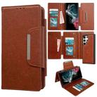For Samsung Galaxy S22 Ultra 5G Multifunctional 7-Card Wallet Leather Phone Case(Brown) - 1
