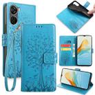 For ZTE Axon 40 Lite 4G Tree & Deer Embossed Leather Phone Case(Blue) - 1