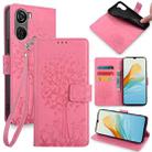 For ZTE Axon 40 Lite 4G Tree & Deer Embossed Leather Phone Case(Pink) - 1