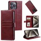 For iPhone 15 Pro Max Simple 6-Card Wallet Leather Phone Case(Wine Red) - 1