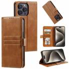 For iPhone 15 Pro Simple 6-Card Wallet Leather Phone Case(Brown) - 1