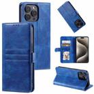 For iPhone 15 Pro Simple 6-Card Wallet Leather Phone Case(Blue) - 1