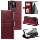 For iPhone 15 Plus Simple 6-Card Wallet Leather Phone Case(Wine Red) - 1