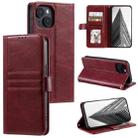 For iPhone 14 Plus Simple 6-Card Wallet Leather Phone Case(Wine Red) - 1