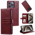 For iPhone 14 Pro Max Simple 6-Card Wallet Leather Phone Case(Wine Red) - 1