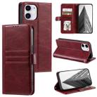 For iPhone 12 mini Simple 6-Card Wallet Leather Phone Case(Wine Red) - 1