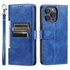 For iPhone 16 Pro Simple 6-Card Wallet Leather Phone Case(Blue) - 3