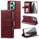 For Xiaomi Redmi Note 12 5G Simple 6-Card Wallet Leather Phone Case(Wine Red) - 1