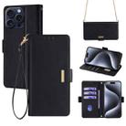 For iPhone 15 Pro Crossbody Chain Leather Phone Case(Black) - 1