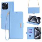 For iPhone 15 Pro Crossbody Chain Leather Phone Case(Blue) - 1