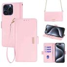 For iPhone 15 Pro Crossbody Chain Leather Phone Case(Pink) - 1