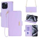 For iPhone 15 Pro Crossbody Chain Leather Phone Case(Purple) - 1