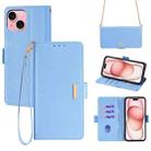 For iPhone 15 Crossbody Chain Leather Phone Case(Blue) - 1