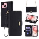 For iPhone 14 Plus Crossbody Chain Leather Phone Case(Black) - 1