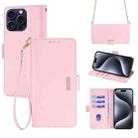 For iPhone 14 Pro Max Crossbody Chain Leather Phone Case(Pink) - 1