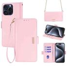 For iPhone 13 Pro Max Crossbody Chain Leather Phone Case(Pink) - 1
