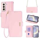 For Samsung Galaxy S21 FE 5G Crossbody Chain Leather Phone Case(Pink) - 1