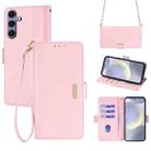 For Samsung Galaxy A25 5G Crossbody Chain Leather Phone Case(Pink) - 1