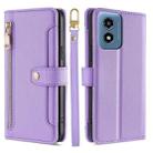 For Motorola Moto G Play 4G 2024 Sheep Texture Cross-body Zipper Wallet Leather Phone Case(Purple) - 1