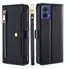 For Motorola Moto G85 5G Sheep Texture Cross-body Zipper Wallet Leather Phone Case(Black) - 1