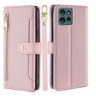 For Motorola Edge 50 5G Sheep Texture Cross-body Zipper Wallet Leather Phone Case(Pink) - 1