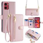 For Motorola Moto G05 Sheep Texture Cross-body Zipper Wallet Leather Phone Case(Pink) - 1