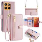For Motorola Moto G15 / G15 Power Sheep Texture Cross-body Zipper Wallet Leather Phone Case(Pink) - 1
