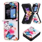 For Samsung Galaxy Z Flip5 Colored Drawing Pattern PU + PC Shockproof Phone Case(Two Butterflies) - 1