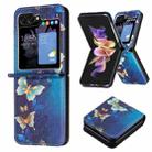 For Samsung Galaxy Z Flip5 Colored Drawing Pattern PU + PC Shockproof Phone Case(Gold Butterfly) - 1