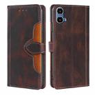 For Motorola Moto G34 5G Skin Feel Magnetic Buckle Leather Phone Case(Brown) - 1