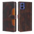 For Motorola Moto G85 5G Skin Feel Magnetic Buckle Leather Phone Case(Brown) - 1