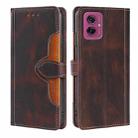 For Motorola Moto G55 5G Skin Feel Magnetic Buckle Leather Phone Case(Brown) - 1