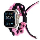 For Apple Watch Ultra 2 49mm Screw Nut Dual-Color Braided Paracord Watch Band(Black Pink) - 1