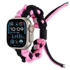 For Apple Watch Ultra 49mm Screw Nut Dual-Color Braided Paracord Watch Band(Black Pink) - 1