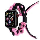 For Apple Watch Series 5 44mm Screw Nut Dual-Color Braided Paracord Watch Band(Black Pink) - 1