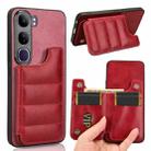 For vivo V40 Lite 4G / 5G IDN Cow Pattern Sewing Card Bag Phone Case(Red) - 1