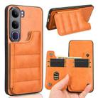 For vivo V40 Lite 4G / 5G IDN Cow Pattern Sewing Card Bag Phone Case(Orange) - 1