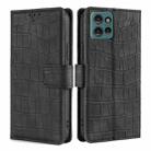 For Motorola Edge 50 5G Skin Feel Crocodile Magnetic Clasp Leather Phone Case(Black) - 1