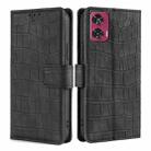 For Motorola Edge 50 Fusion 5G Skin Feel Crocodile Magnetic Clasp Leather Phone Case(Black) - 1