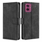 For Motorola Moto G55 5G Skin Feel Crocodile Magnetic Clasp Leather Phone Case(Black) - 1