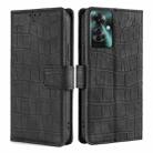For OPPO Reno11 F 5G Skin Feel Crocodile Magnetic Clasp Leather Phone Case(Black) - 1