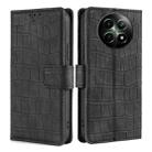 For Realme 12 5G Skin Feel Crocodile Magnetic Clasp Leather Phone Case(Black) - 1